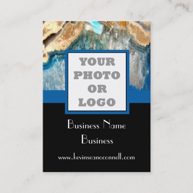 Blue crystal agate photo logo business card (Front)