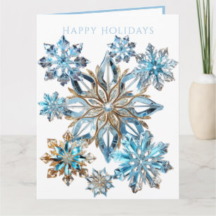 Blue Crystal and Gold Snowflakes  Card
