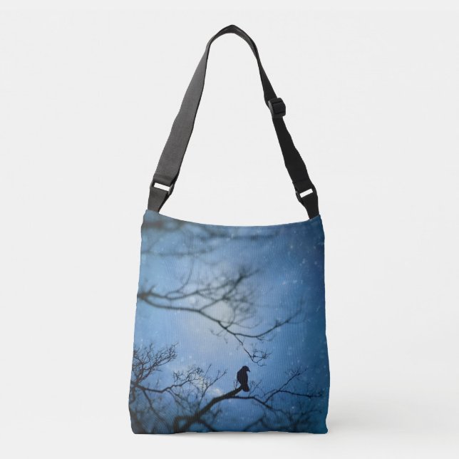 Blue Crystal Crow Crossbody Bag (Front)
