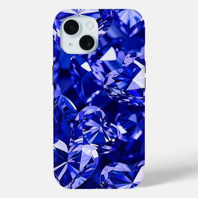 Blue Crystal Diamond Hearts Case-Mate iPhone Case (Back)