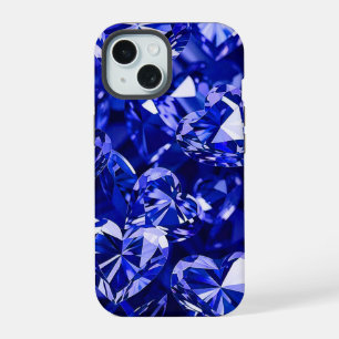 Blue Crystal Diamond Hearts iPhone 15 Case