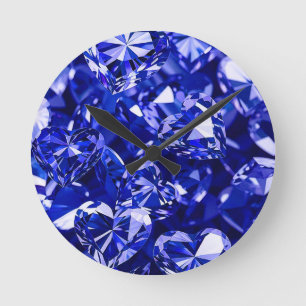 Blue Crystal Diamond Hearts Round Clock