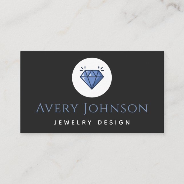Blue Crystal Diamond Jewellery Design Social Media Business Card (Front)