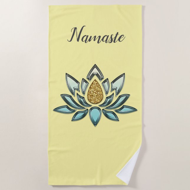 Blue Crystal & Gold Look Yellow Personalised Beach Towel (Front)