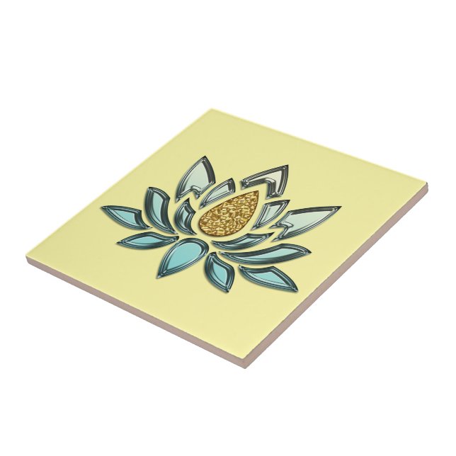 Blue Crystal & Gold Look Yellow Personalised Tile (Side)