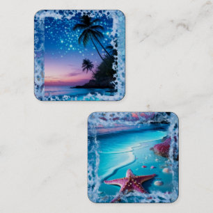 Blue Crystal Heart Galaxy Sticker Sparkling Trop Square Business Card