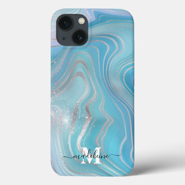 Blue Crystal Marble Iridescent Agate Case-Mate iPhone Case (Back)