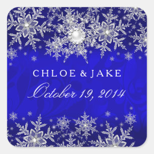 Blue Crystal Pearl Snowflake Silver Wedding Square Sticker