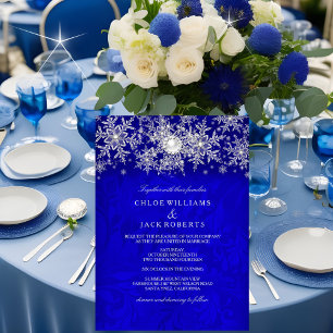 Blue Crystal Pearl Snowflake Silver Winter Wedding Invitation