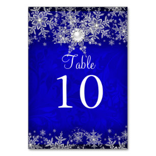 Blue Crystal Pearl Snowflake Table Number Card