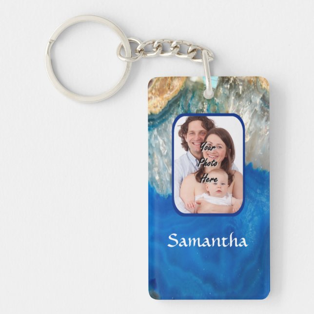 Blue crystal photo backround key ring (Front)