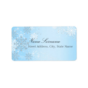 Blue Crystal Snowflake Christmas Address Labels