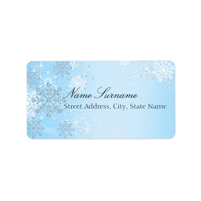 Blue Crystal Snowflake Christmas Address Labels (Front)