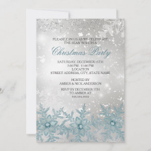 Blue Crystal Snowflake Christmas Party Invite