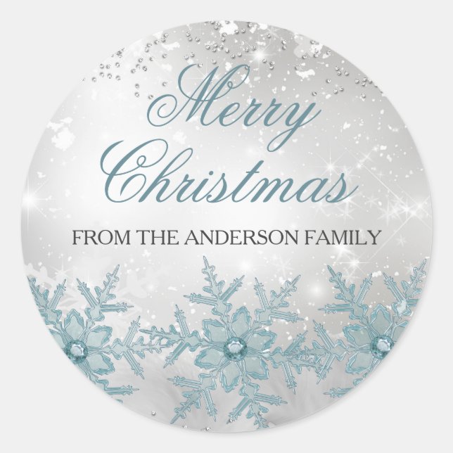 Blue Crystal Snowflake Christmas Sticker (Front)