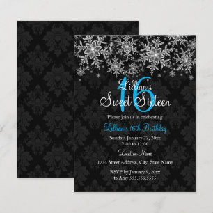 Blue Crystal Snowflake Sweet 16 Invitation