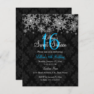 Blue Crystal Snowflake Sweet 16 Invitation