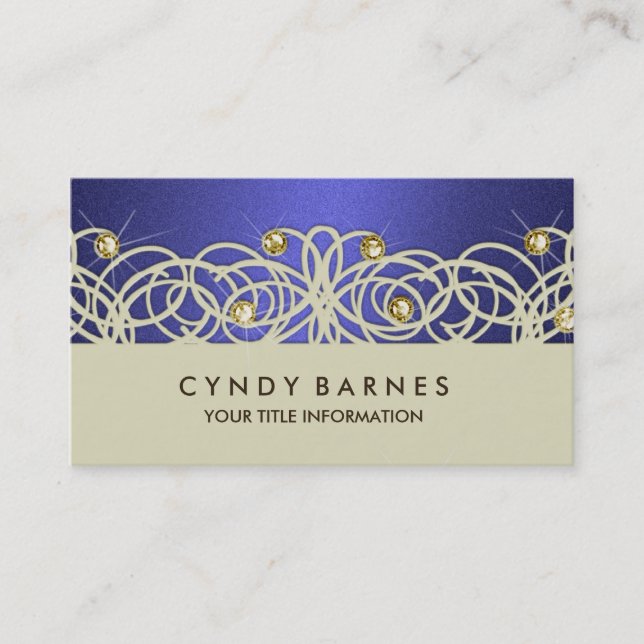 Blue Crystals and Lace Business Card (Front)