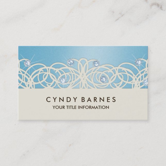 Blue Crystals and Lace Business Card (Front)