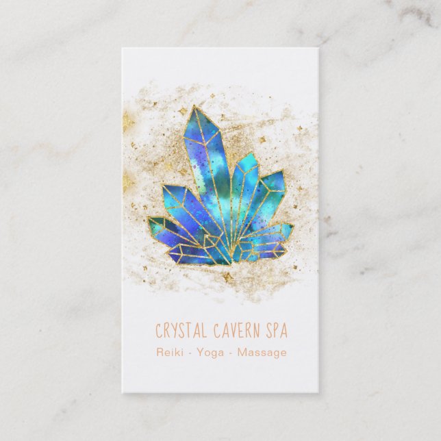 *~*  Blue Crystals Cosmic Gold Glitter Stars Business Card (Front)