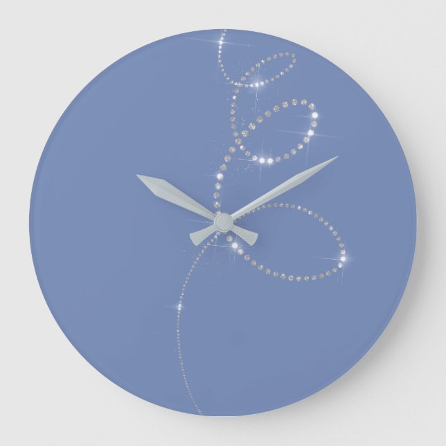 Blue Crystals Grey Silver Diamond Infinity Large Clock (Front)