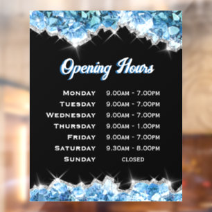 Blue Crystals Opening Hours Window Cling