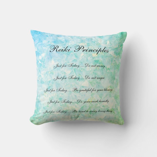 Blue Crystals Reiki Principles design Cushion (Front)
