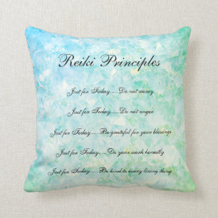 Blue Crystals Reiki Principles design Cushion