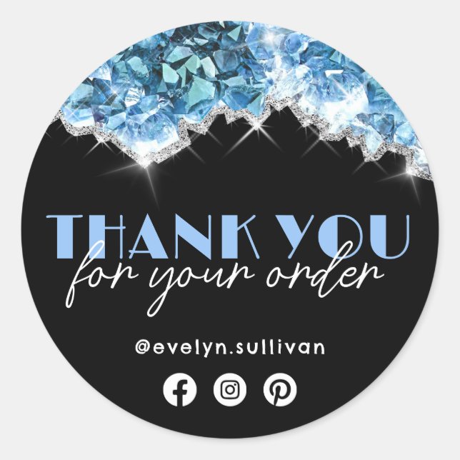 Blue Crystals Thank You Classic Round Sticker (Front)