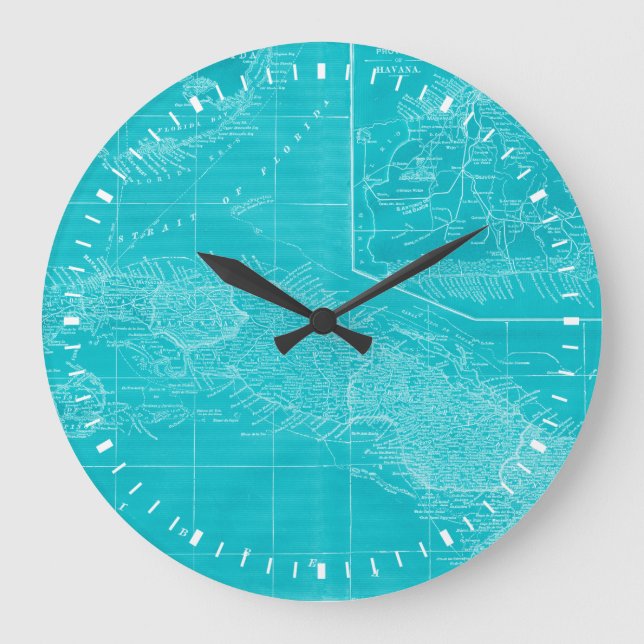 Blue Cuba Map Large Clock (Front)