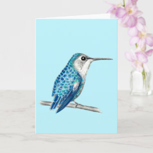 Blue Cuban Bee Hummingbird Illustration Card