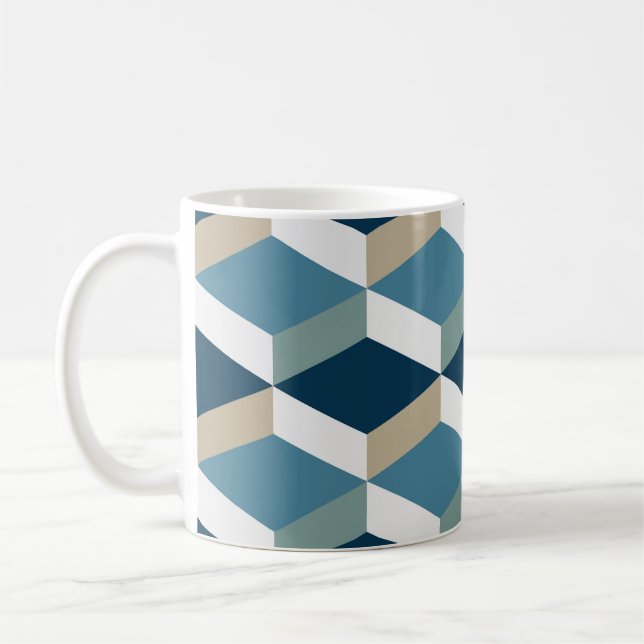 Blue Cubes: Geometric Seamless Pattern Coffee Mug (Left)