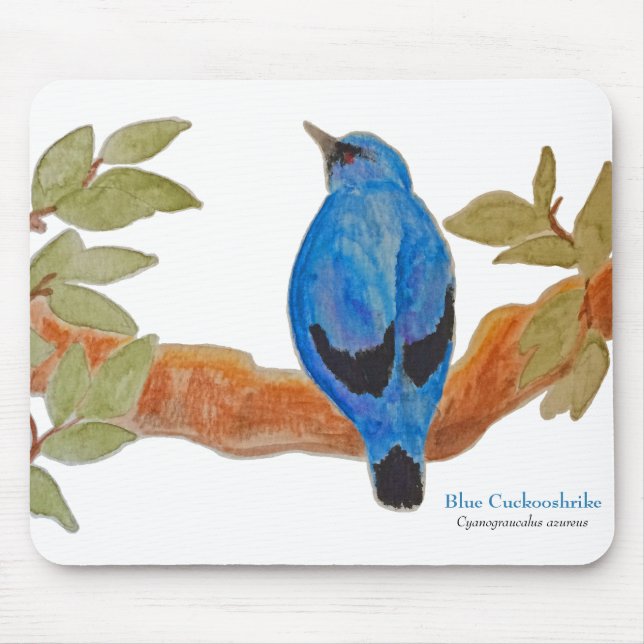 Blue Cuckooshrike Watercolor Bird Mouse Mat (Front)