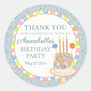 Blue Cue the Confetti Birthday Party Favour Classic Round Sticker