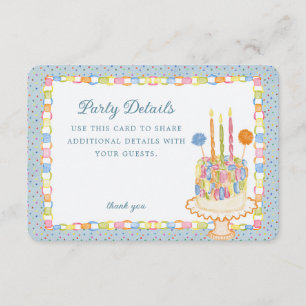 Blue Cue the Confetti Paper Chain Birthday Details Enclosure Card