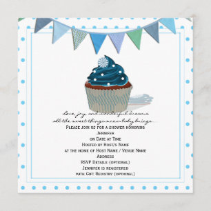 Blue Cupcake Baby Shower Invitation