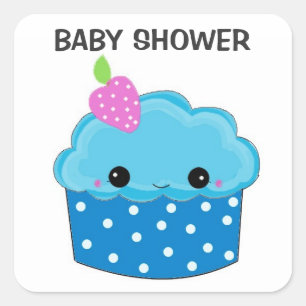 Blue Cupcake Baby Shower Square Sticker