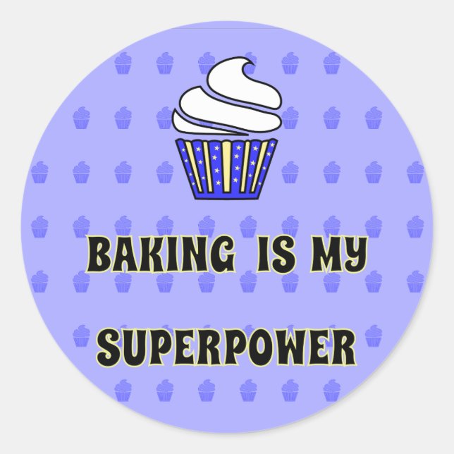 Blue cupcake baking superpower classic round sticker (Front)