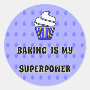 Blue cupcake baking superpower classic round sticker