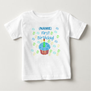 Blue Cupcake First Birthday Customisable Baby T-Shirt