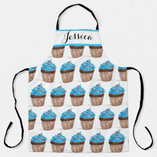 Blue Cupcake Food Dessert Cakes Baker Cute Adult Apron