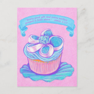Blue Cupcake~Good Gift Scripture Postcard