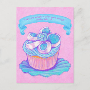 Blue Cupcake~Good Things Scripture Postcard