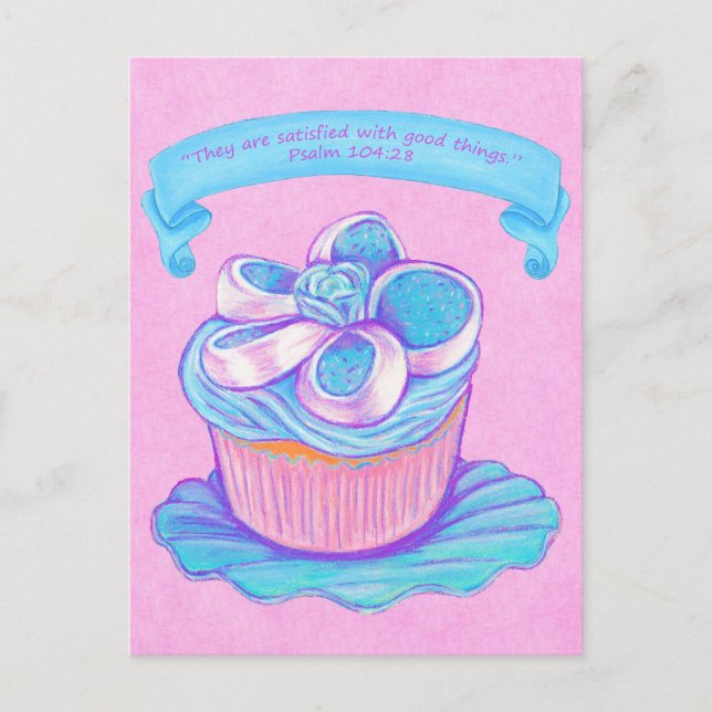Blue Cupcake~Good Things Scripture Postcard (Front)