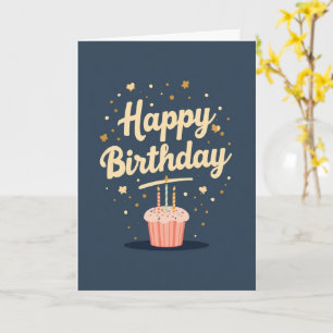 Blue Cupcake Happy Birthday Card