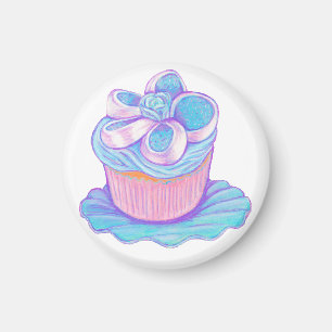Blue Cupcake on Plate Magnet