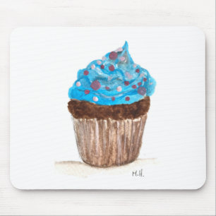 Blue cupcake party food mouse mat