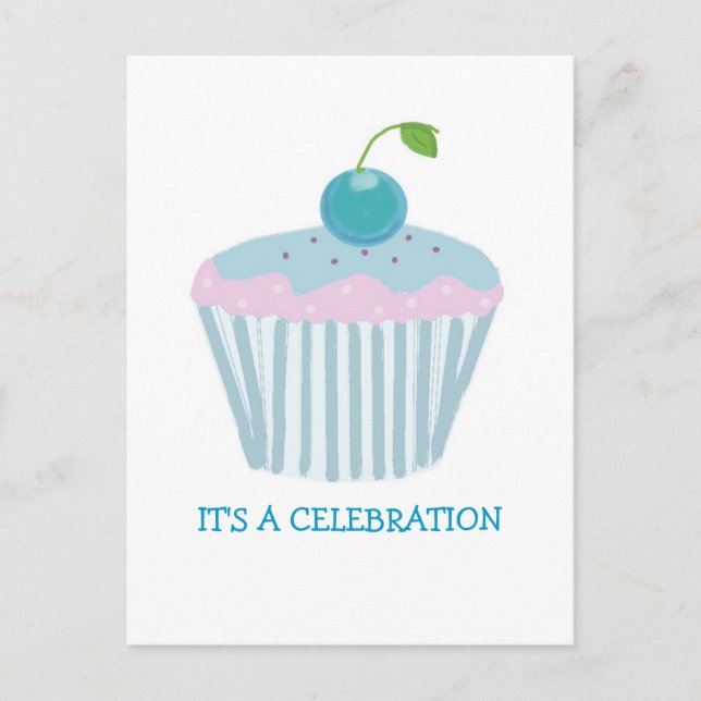 Blue Cupcake Party Invitation Postcard (Front)