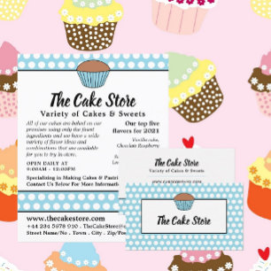 Blue Cupcake & Polka Dot, Cake Store Advertising Flyer