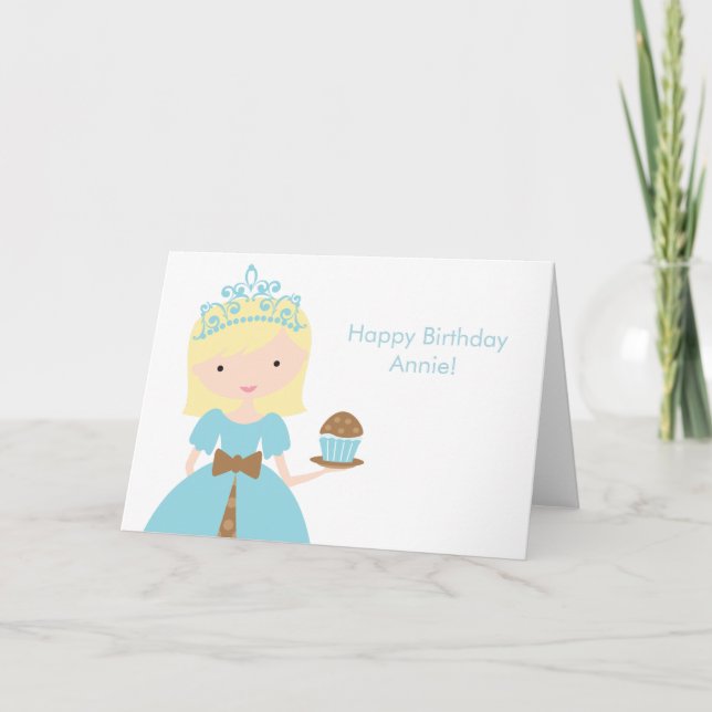 Blue Cupcake Princess Birthday Card (Front)